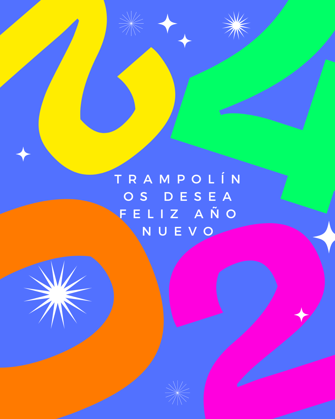 FELIZ 2024. Todo el equipo de Trampolín deseamos que el año nuevo llegue lleno de todo lo bonito que pueda traeros a toda la familia.